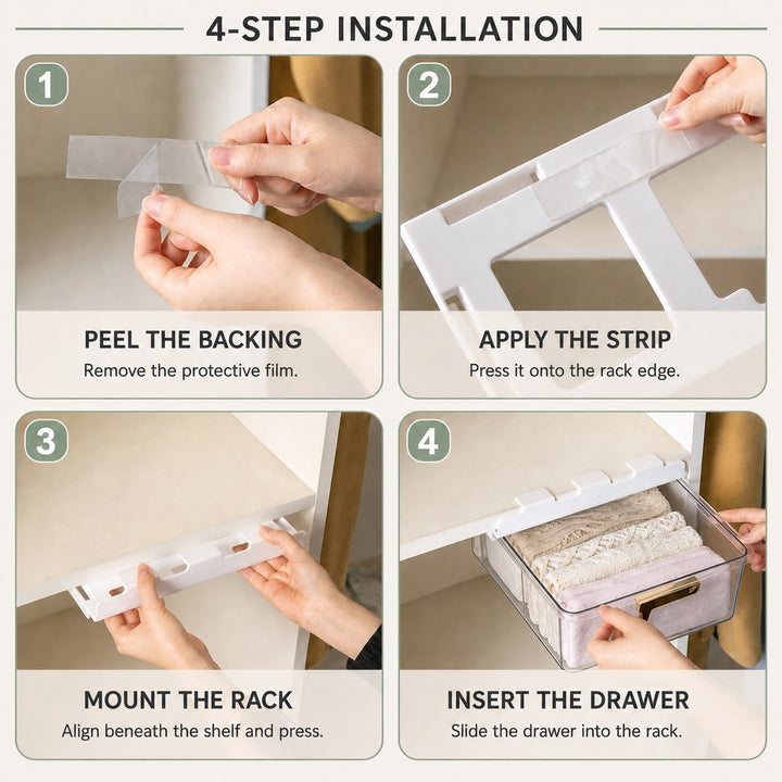 Under Shelf Pull Out Drawer Organiser for Kitchen and Wardrobe - 1 Grid