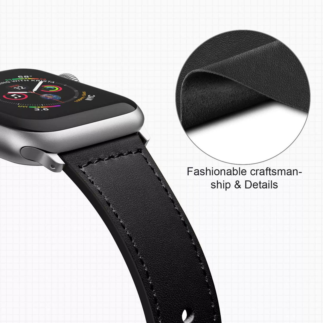 Top Grain Leather Bands Compatible With Apple Watch Band for 42MM 44MM 45MM-Black