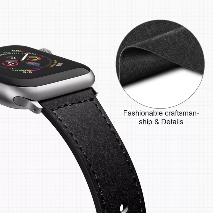 Top Grain Leather Bands Compatible With Apple Watch Band for 42MM 44MM 45MM-Black