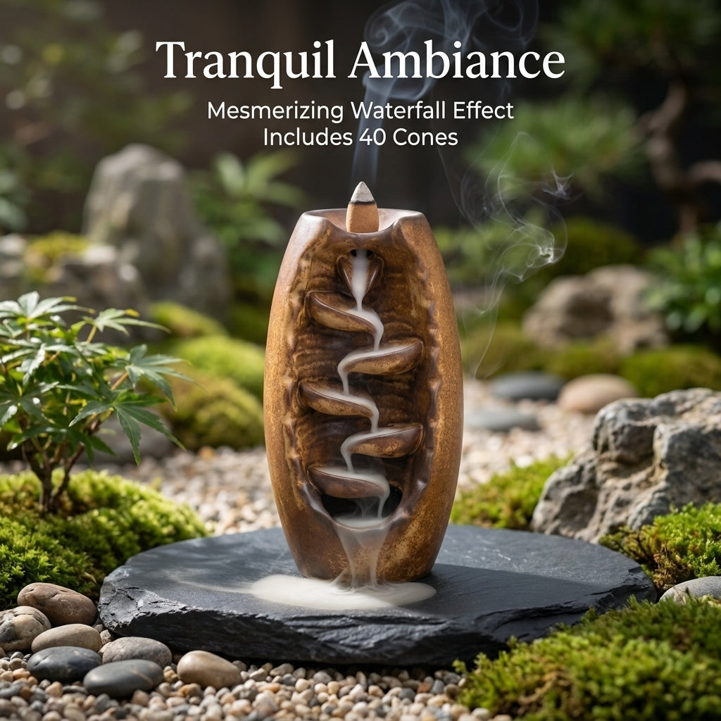 Ceramic Waterfall Backflow Incense Burner with 20 Cones