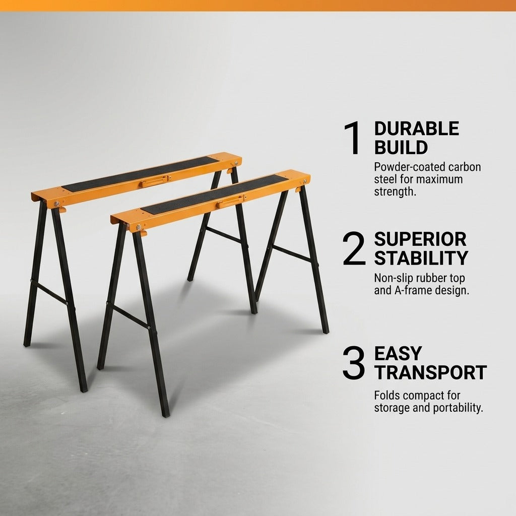 2-Piece Heavy Duty Sawhorse Support Frame Set - Yellow & Black