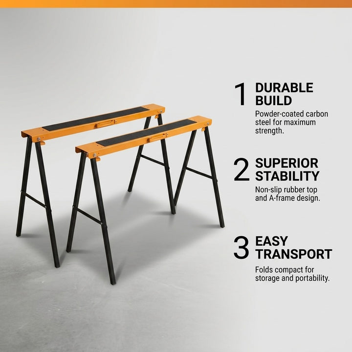 2-Piece Heavy Duty Sawhorse Support Frame Set - Yellow & Black