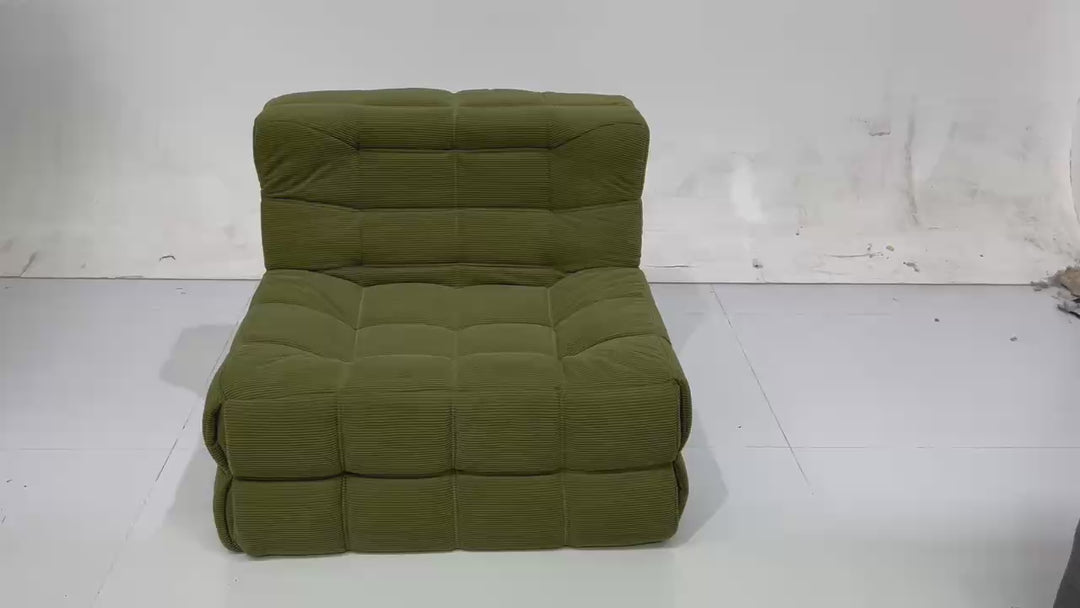 Single Seated Foam Sofa with Corduroy Fabric _ Green