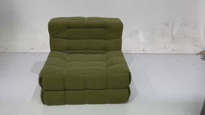Single Seated Foam Sofa with Corduroy Fabric _ Green