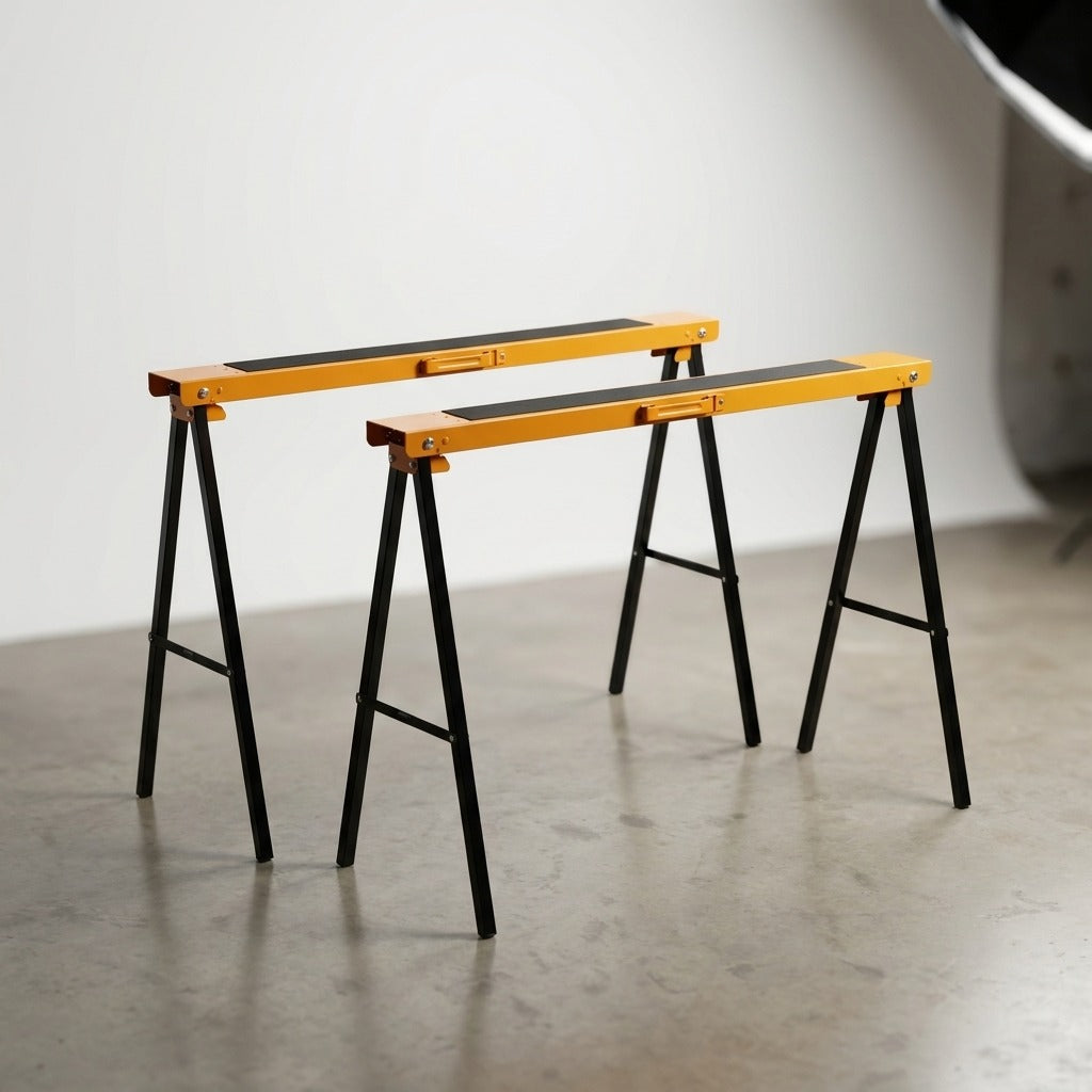 2-Piece Heavy Duty Sawhorse Support Frame Set - Yellow & Black