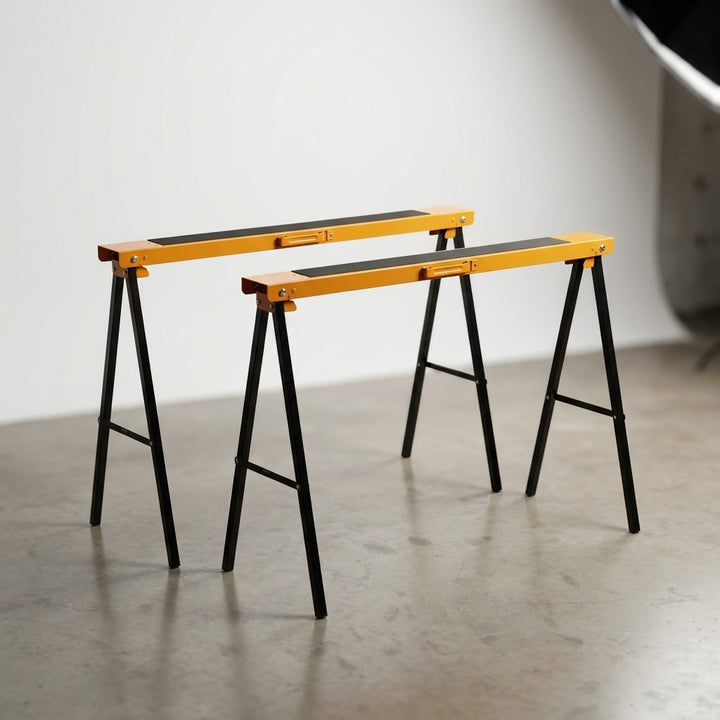 2-Piece Heavy Duty Sawhorse Support Frame Set - Yellow & Black