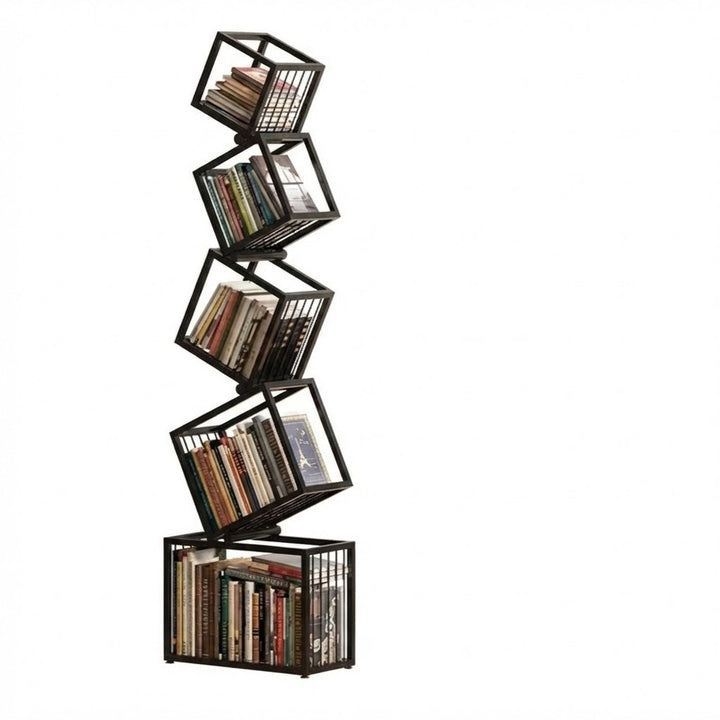 Geometric Stacking Bookshelf 183cm Tall Modern Carbon Steel Storage Rack 5-Tier Cube Display Shelf