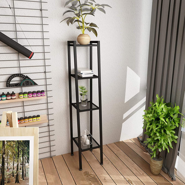 4 Tier Steel Mesh Ladder Shelf Display Rack Black 30x35x147cm
