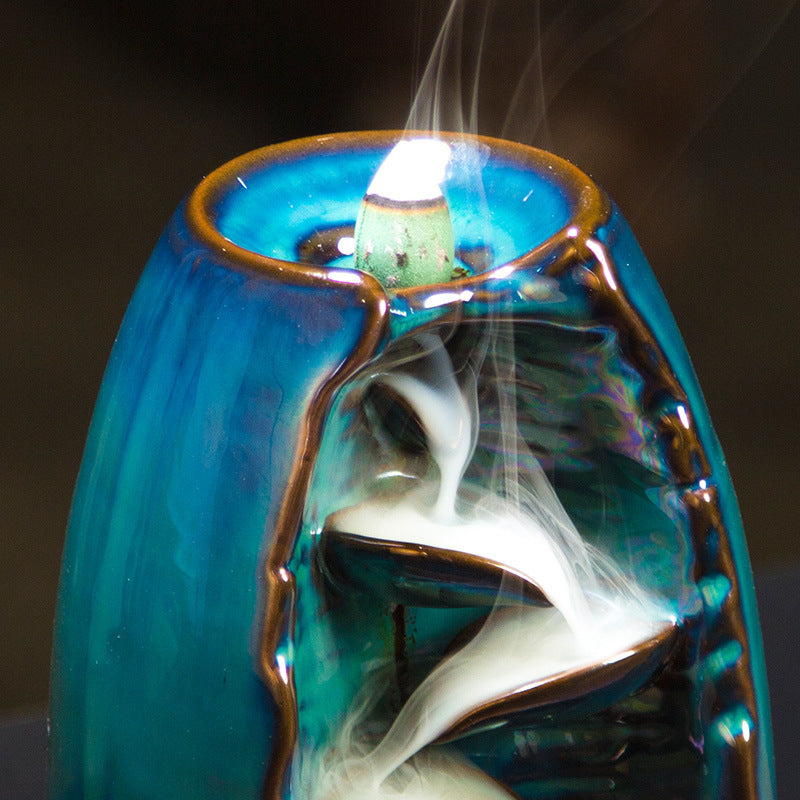 Ceramic Waterfall Backflow Incense Burner-Blue
