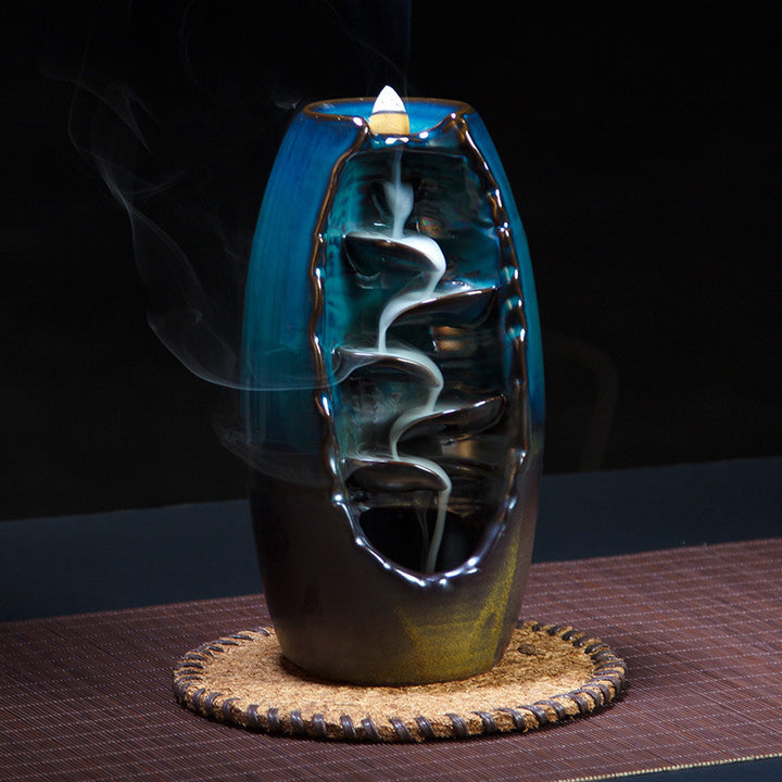 Ceramic Waterfall Backflow Incense Burner-Blue