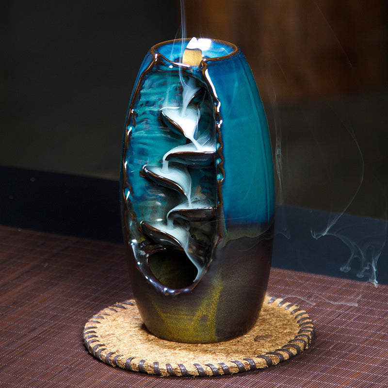 Ceramic Waterfall Backflow Incense Burner-Blue
