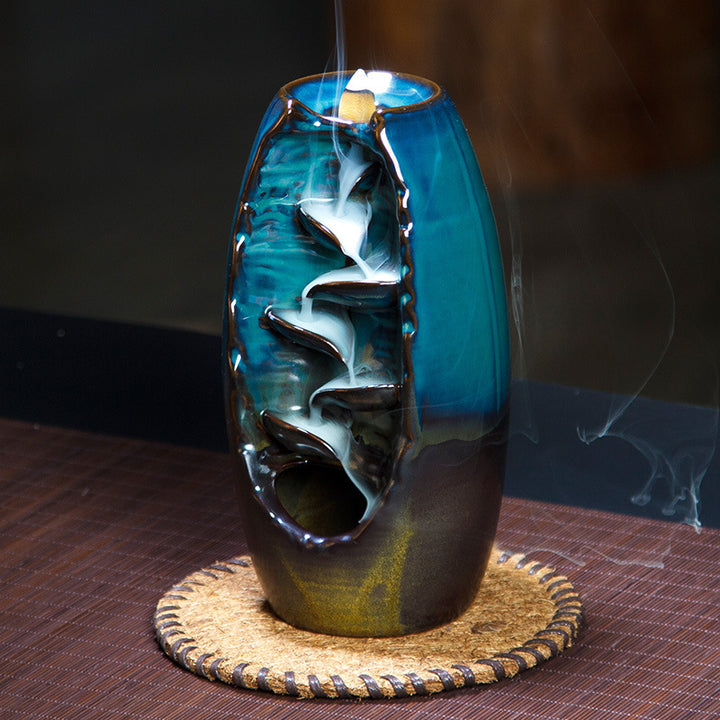 Ceramic Waterfall Backflow Incense Burner-Blue