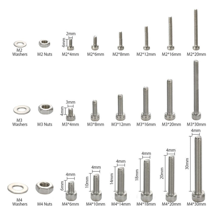 1080PCS Stainless Steel Screws and Nuts Hex Socket Head Cap