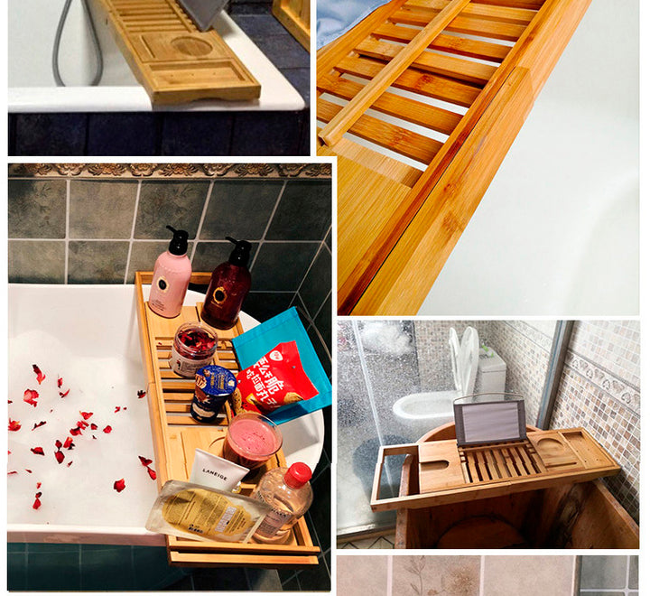 Bamboo Bathtub Caddy Tray with Extending Sides