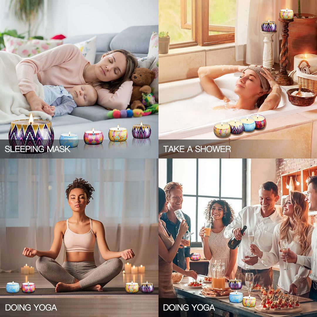 4PCS Stress Relief Scented Candles Pure Soy Wax Tin Candle