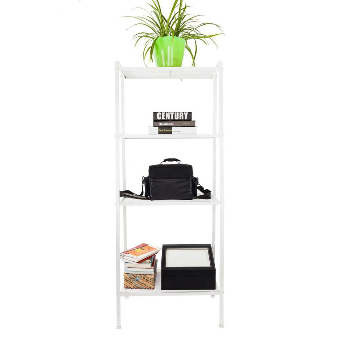 4 Tier Steel Mesh Ladder Shelf Display Rack 60x35x147cm-White