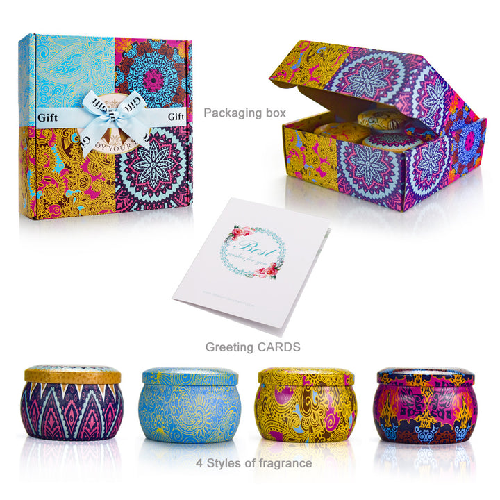 4PCS Stress Relief Scented Candles Pure Soy Wax Tin Candle