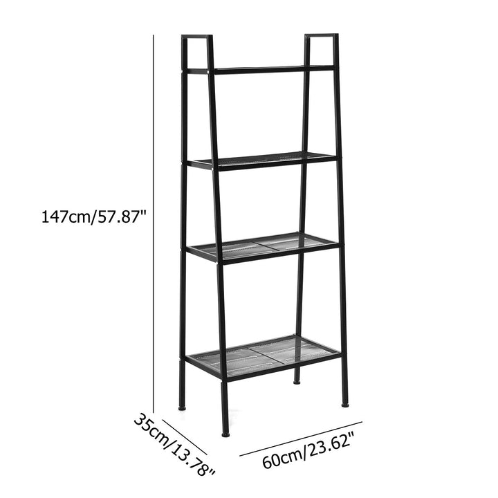 4 Tier Steel Mesh Ladder Shelf Display Rack 60x35x147cm-Black