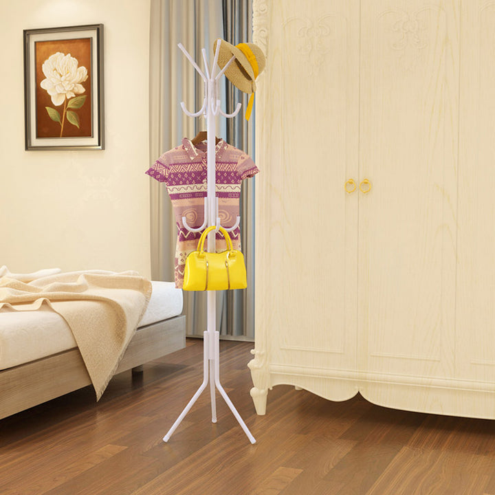 Metal 12 Hook Hat and Coat Stand-White