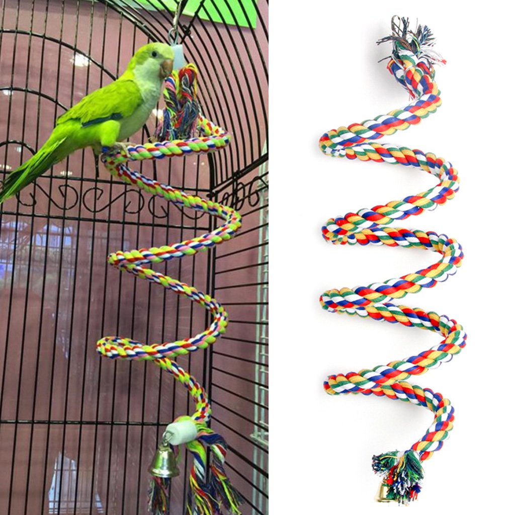 Bird Cotton Rope Swing Perch Chew Toy Parrot Cage Stand with Bell-100CM