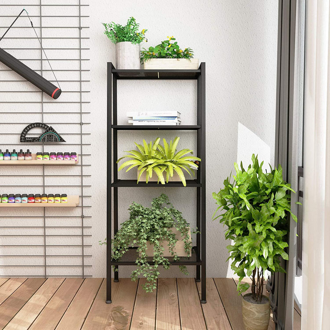 4 Tier Steel Mesh Ladder Shelf Display Rack 60x35x147cm-Black