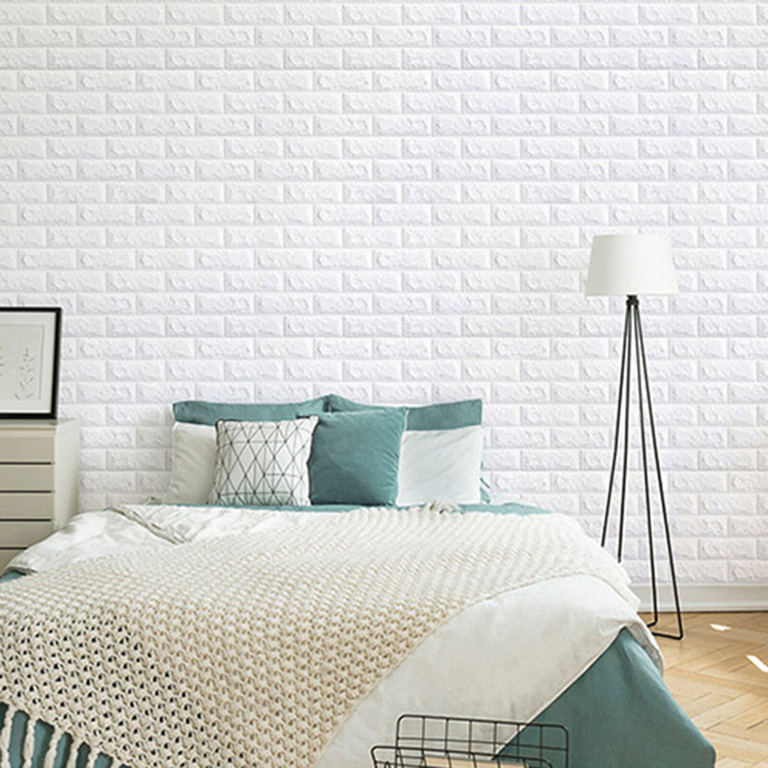 10Pcs 3D Brick Self Adhesive Wallpaper Panels 35X38CM-White