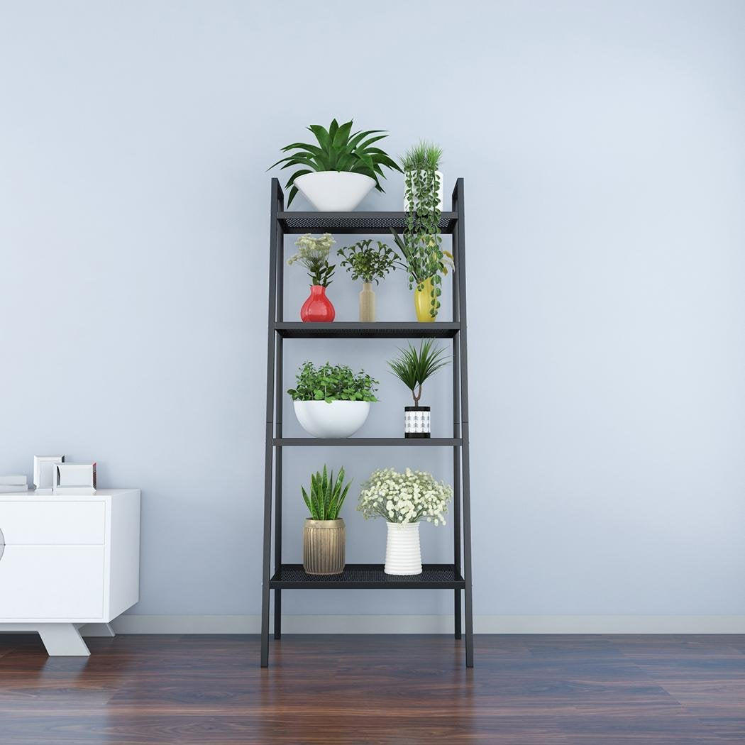 4 Tier Steel Mesh Ladder Shelf Display Rack 60x35x147cm-Black