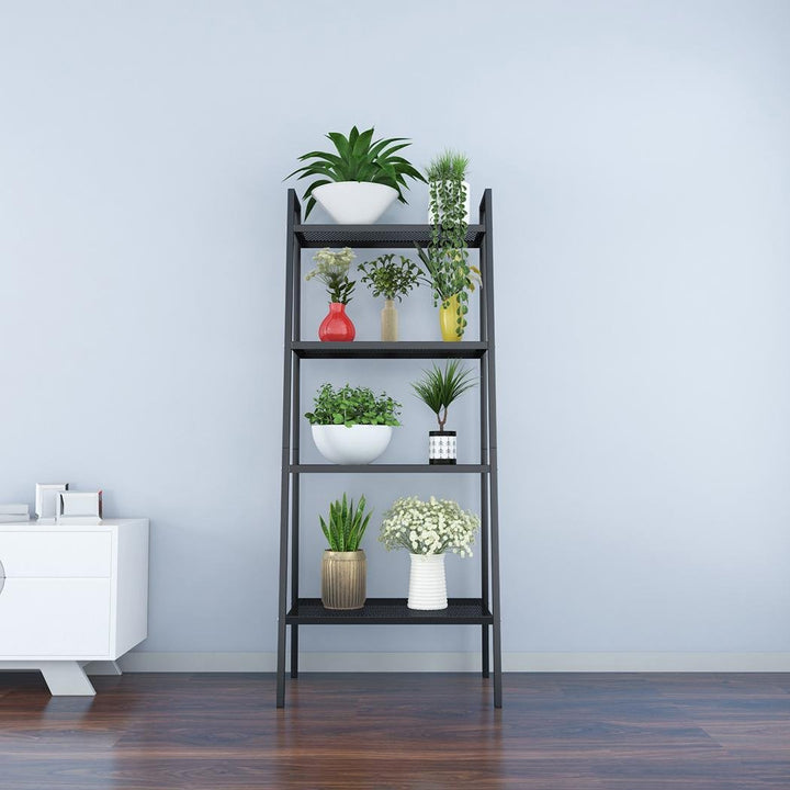 4 Tier Steel Mesh Ladder Shelf Display Rack 60x35x147cm-Black