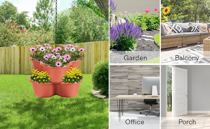 3 Tier Vertical Stackable Planter for Flowers Herbs Vegetables-Terracotta