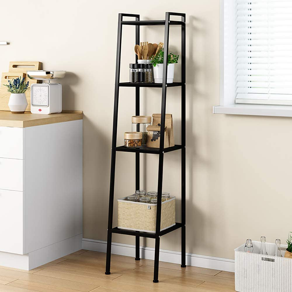 4 Tier Steel Mesh Ladder Shelf Display Rack Black 30x35x147cm