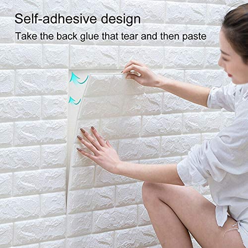 10Pcs 3D Brick Self Adhesive Wallpaper Panels 35X38CM-White