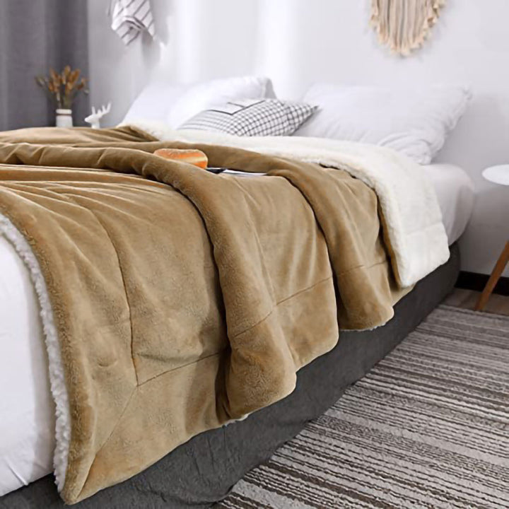 Thick Fuzzy Soft Sherpa Fleece Bed Sofa Blankets-Camel