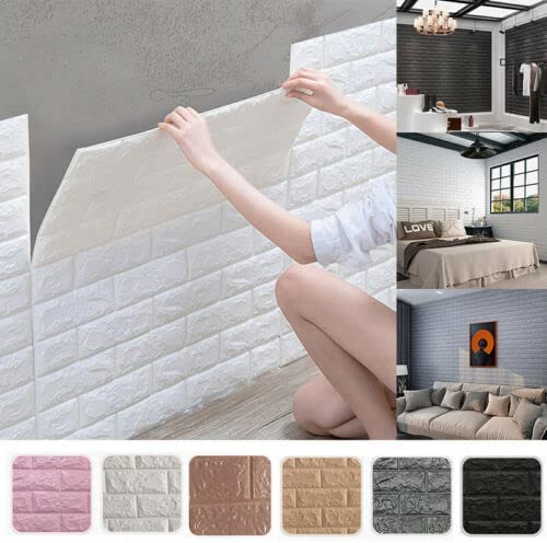 10Pcs 3D Brick Self Adhesive Wallpaper Panels 35X38CM-White