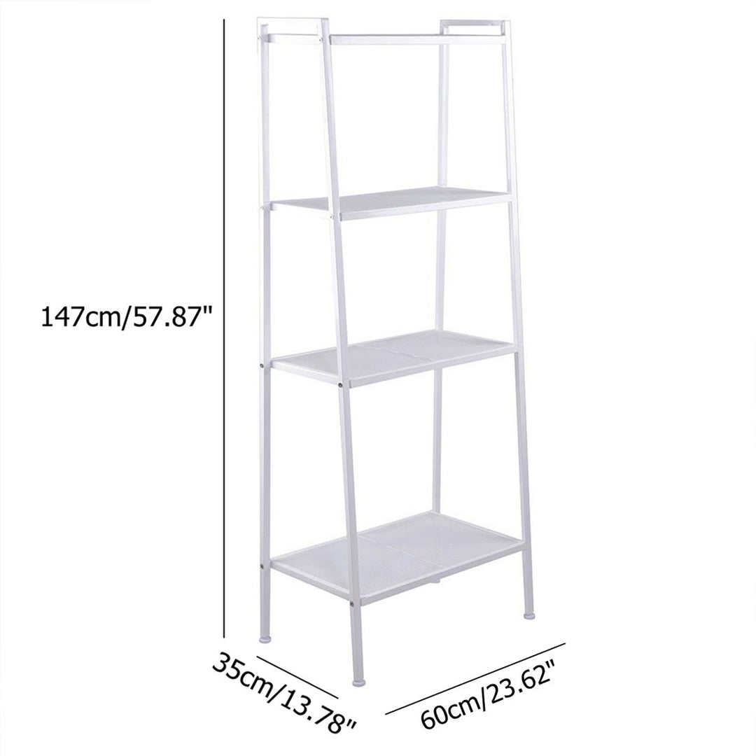 4 Tier Steel Mesh Ladder Shelf Display Rack 60x35x147cm-White