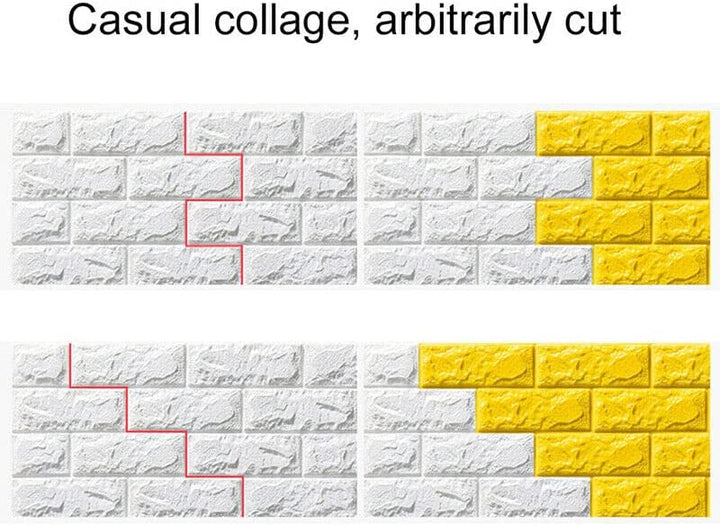 10Pcs 3D Brick Self Adhesive Wallpaper Panels 35X38CM-White