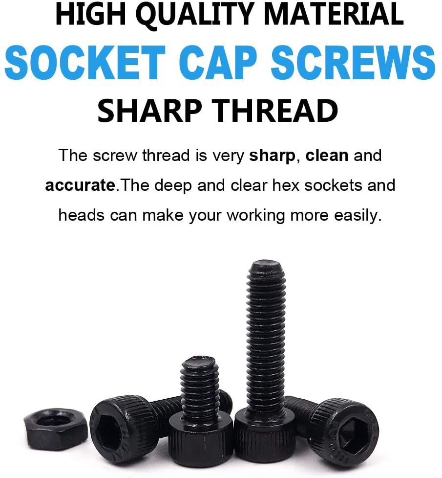 500pcs Carbon Steel Socket Cap Screws Hex Head Bolt Nuts