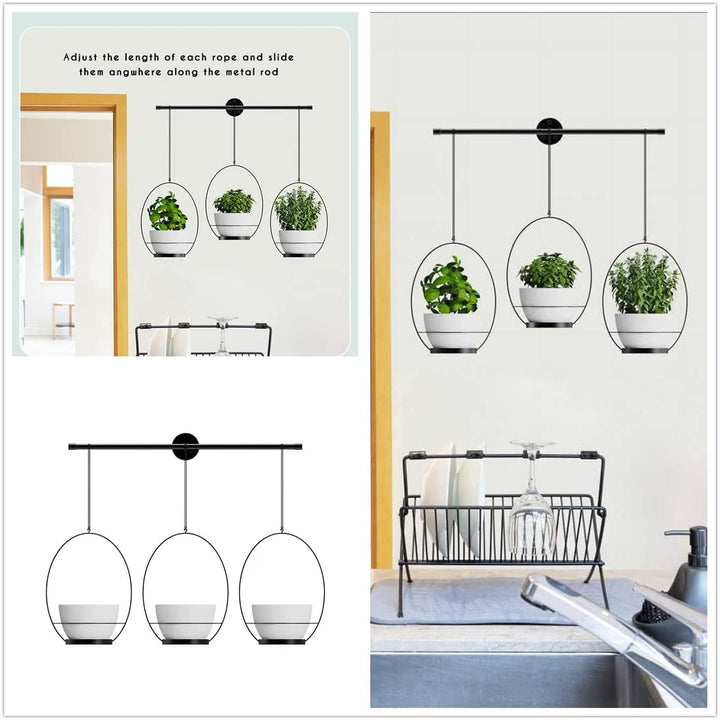 3 Pot Wall Hanging Planters Kitchen Herb Rack-White