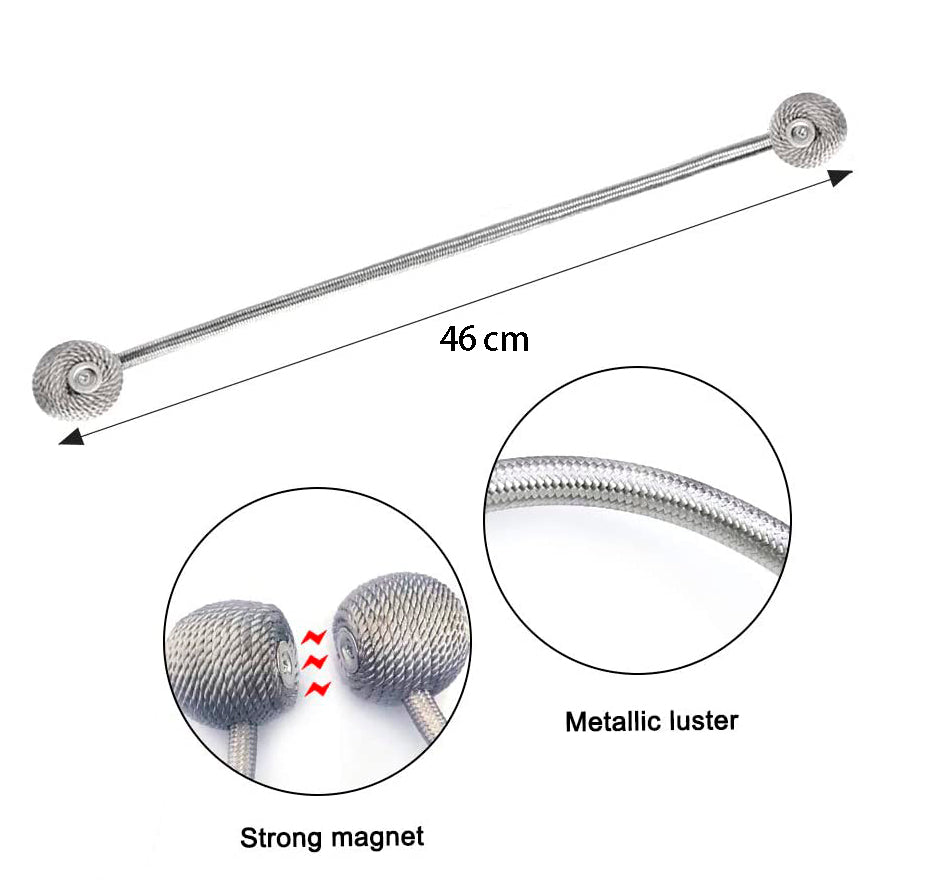2 Pairs Window Curtain Tiebacks Magnetic Tie Band-Gray