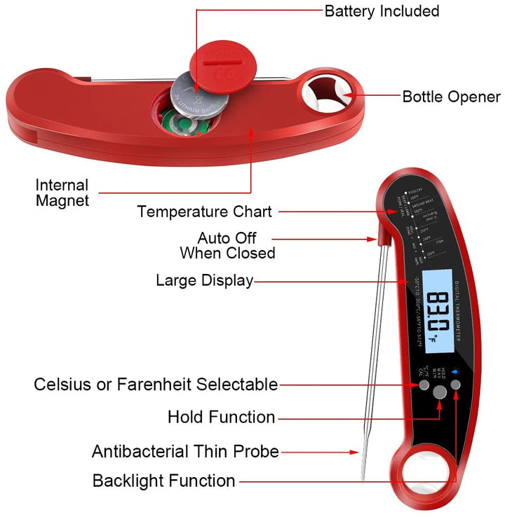 Instant Read Meat Thermometer for Grill and Cooking
