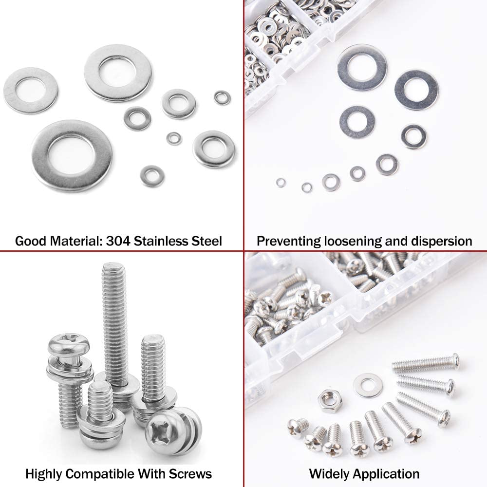 684Pcs 304 Stainless Steel Flat Washers Assortment Washers Hardware Set