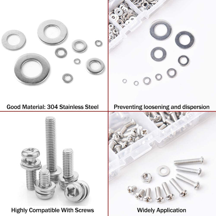 684Pcs 304 Stainless Steel Flat Washers Assortment Washers Hardware Set