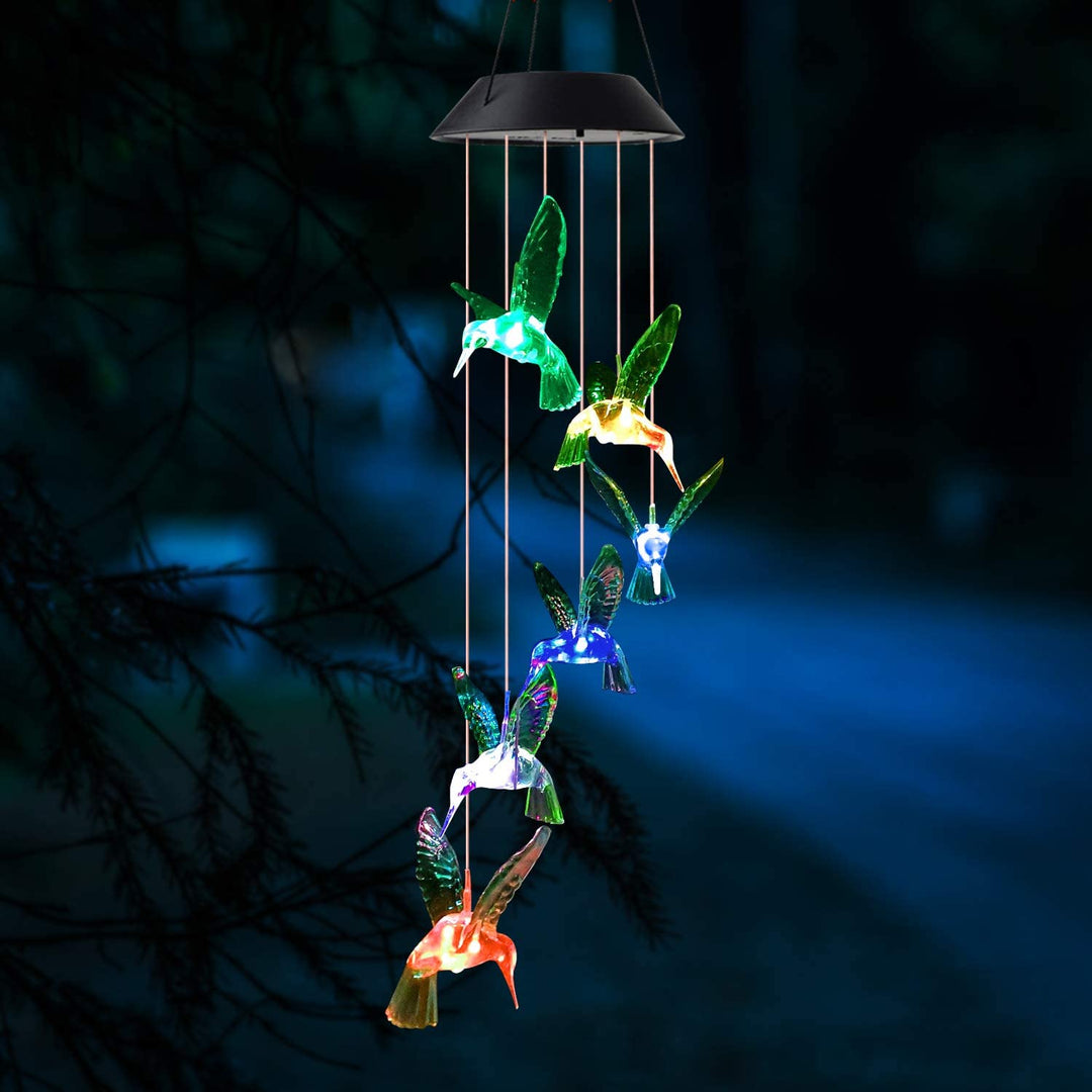 Solar Outdoor Hummingbird LED Wind Chimes