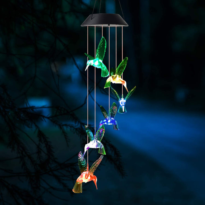 Solar Outdoor Hummingbird LED Wind Chimes