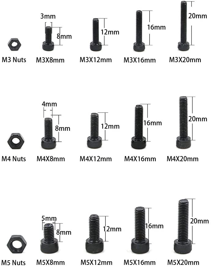 500pcs Carbon Steel Socket Cap Screws Hex Head Bolt Nuts