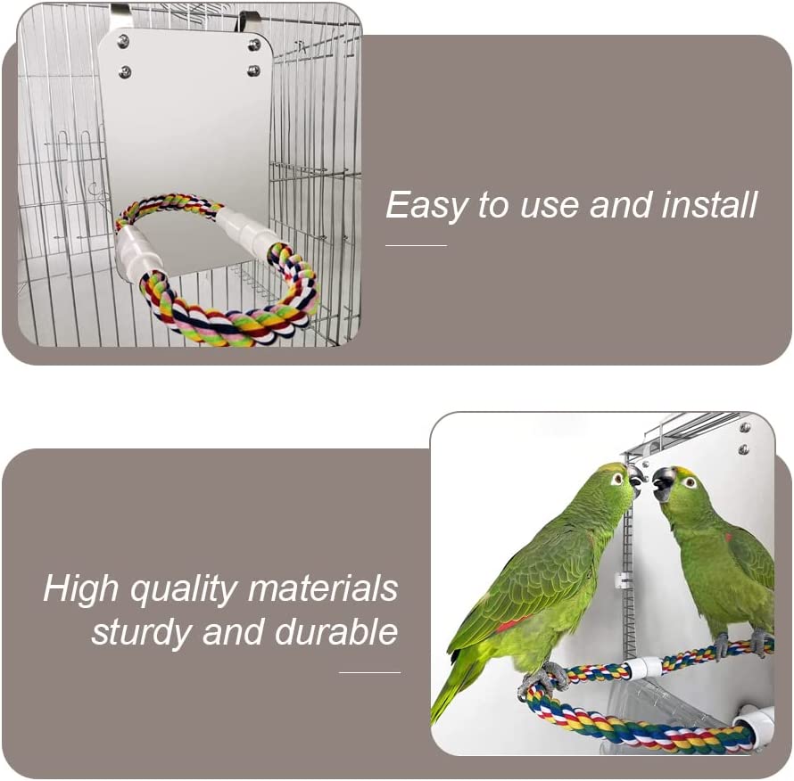 Bird Mirror with Rope Perch
