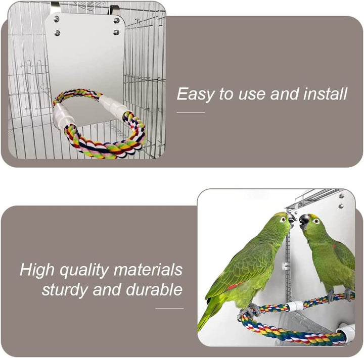 Bird Mirror with Rope Perch