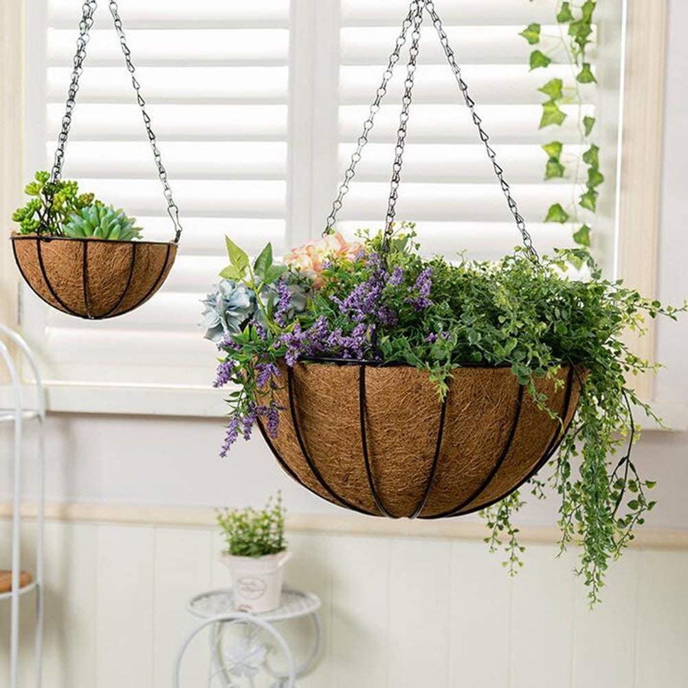 2 Pack 20cm Metal Hanging Planter Basket With Coco Liner