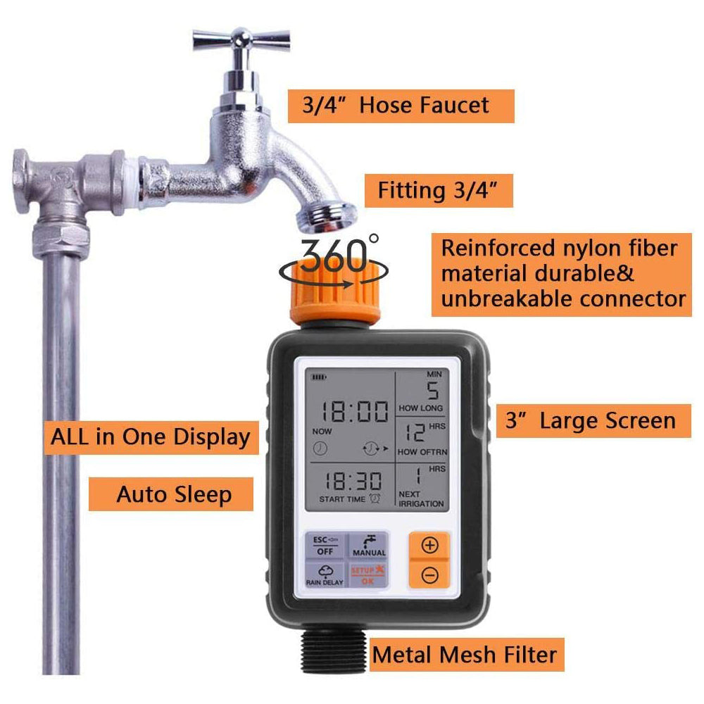 Double Outlet Water Timer for Garden Hose Faucet