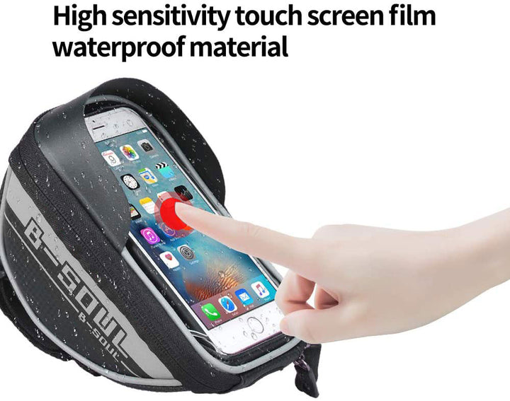 Bike Handlebar Phone Holder Front Frame Bag-Gray
