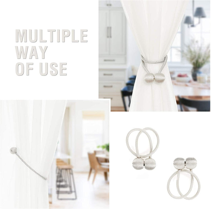 2 Pairs Window Curtain Tiebacks Magnetic Tie Band-White